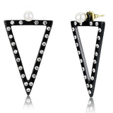 TK3216 - IP Gold+ IP Black (Ion Plating) Stainless Steel Earrings with Synthetic Pearl in White - Alamode - Flyclothing LLC