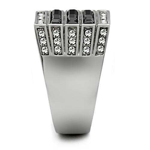 TK321 - High polished (no plating) Stainless Steel Ring with Top Grade Crystal in Jet - Alamode - Flyclothing LLC