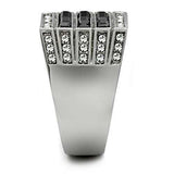 TK321 - High polished (no plating) Stainless Steel Ring with Top Grade Crystal in Jet - Alamode - Flyclothing LLC