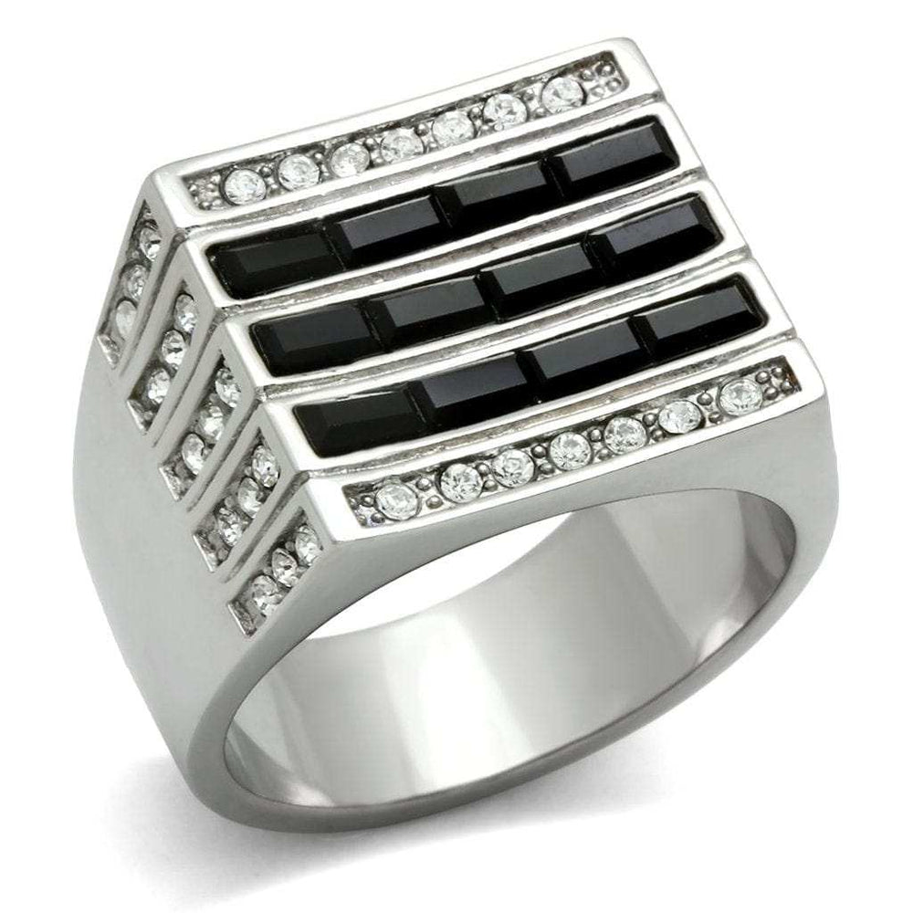 TK321 - High polished (no plating) Stainless Steel Ring with Top Grade Crystal in Jet - Alamode - Flyclothing LLC
