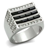 TK321 - High polished (no plating) Stainless Steel Ring with Top Grade Crystal in Jet - Alamode - Flyclothing LLC
