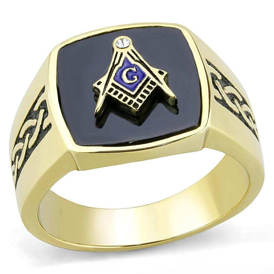 TK3223 - IP Gold(Ion Plating) Stainless Steel Ring with Synthetic Onyx in Jet - Alamode - Flyclothing LLC