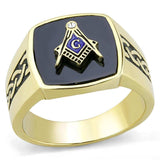 TK3223 - IP Gold(Ion Plating) Stainless Steel Ring with Synthetic Onyx in Jet - Alamode - Flyclothing LLC