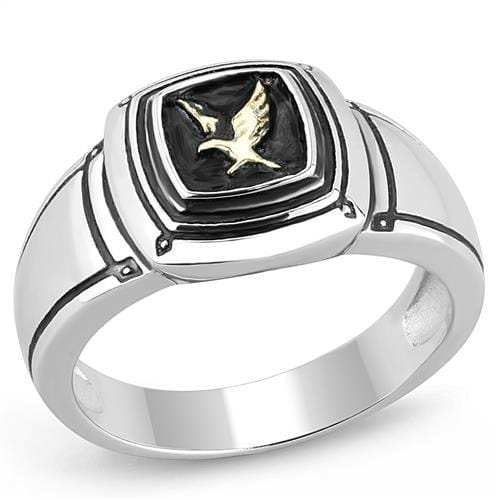 TK3226 - Two-Tone IP Gold (Ion Plating) Stainless Steel Ring with Epoxy in Jet - Alamode - Flyclothing LLC