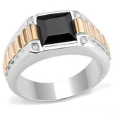 TK3227 - Two-Tone IP Rose Gold Stainless Steel Ring with Synthetic Onyx in Jet - Alamode - Flyclothing LLC