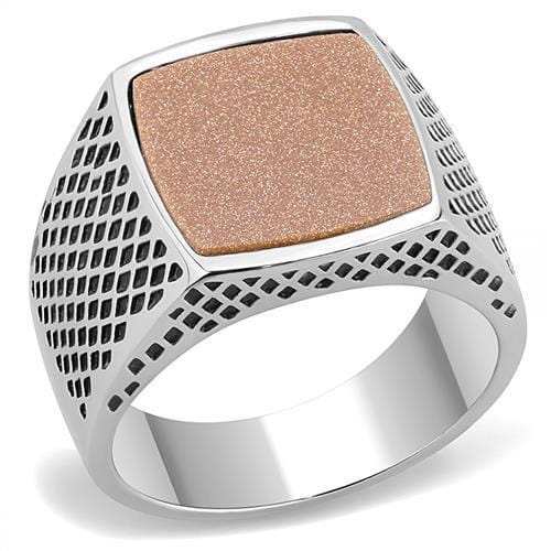 TK3228 - High polished (no plating) Stainless Steel Ring with Semi-Precious Gold Sand Stone in Siam - Alamode - Flyclothing LLC