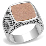 TK3228 - High polished (no plating) Stainless Steel Ring with Semi-Precious Gold Sand Stone in Siam - Alamode - Flyclothing LLC