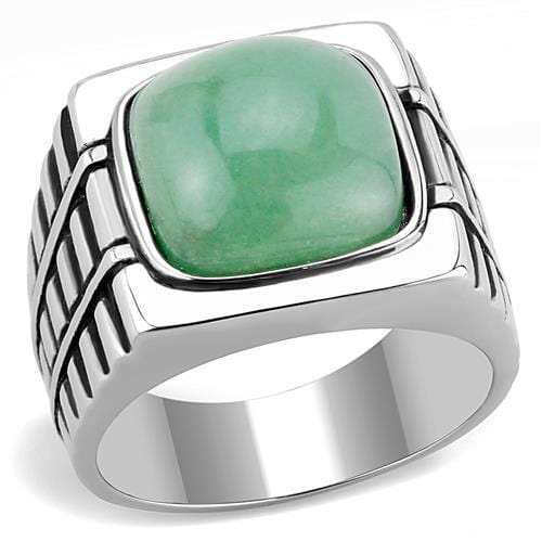 TK3229 - High polished (no plating) Stainless Steel Ring with Synthetic Jade in Emerald - Alamode - Flyclothing LLC