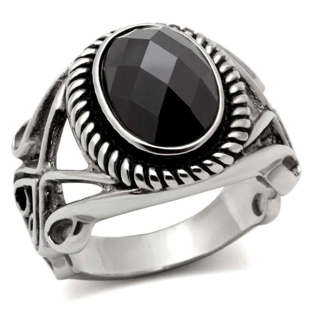 TK322 - High polished (no plating) Stainless Steel Ring with AAA Grade CZ in Black Diamond - Alamode - Flyclothing LLC