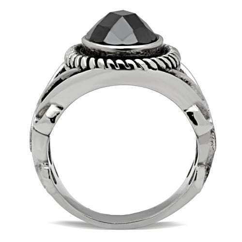 TK322 - High polished (no plating) Stainless Steel Ring with AAA Grade CZ in Black Diamond - Alamode - Flyclothing LLC