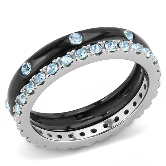 TK3233 - Two-Tone IP Black (Ion Plating) Stainless Steel Ring with Top Grade Crystal in Sea Blue - Alamode - Flyclothing LLC