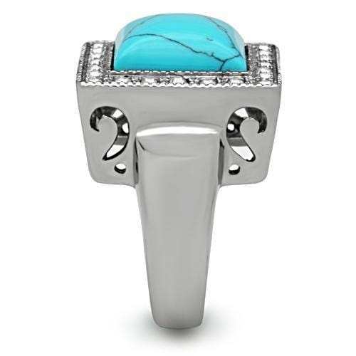 TK323 - High polished (no plating) Stainless Steel Ring with Synthetic Turquoise in Sea Blue - Alamode - Flyclothing LLC