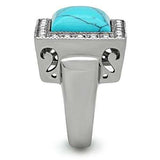 TK323 - High polished (no plating) Stainless Steel Ring with Synthetic Turquoise in Sea Blue - Alamode - Flyclothing LLC
