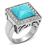 TK323 - High polished (no plating) Stainless Steel Ring with Synthetic Turquoise in Sea Blue - Alamode - Flyclothing LLC