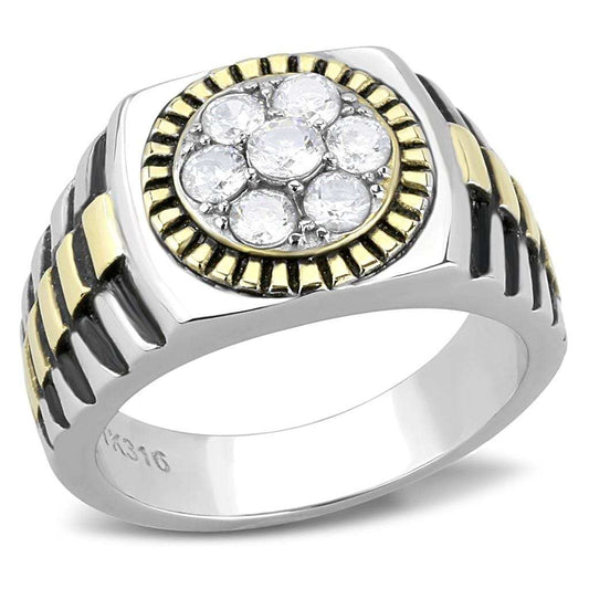 TK3240 - Two-Tone IP Gold (Ion Plating) Stainless Steel Ring with AAA Grade CZ in Clear - Alamode - Flyclothing LLC
