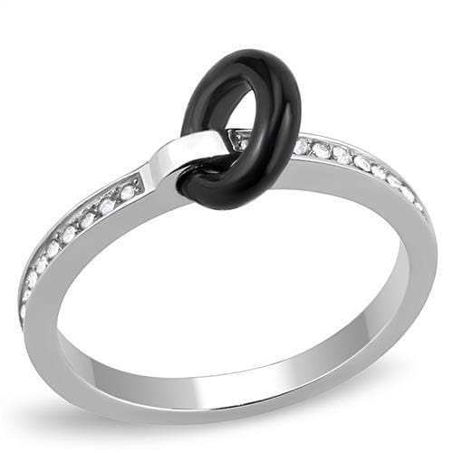 TK3241 - High polished (no plating) Stainless Steel Ring with Top Grade Crystal in Clear - Alamode - Flyclothing LLC