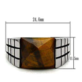 TK324 - High polished (no plating) Stainless Steel Ring with Semi-Precious Tiger Eye in Smoked Quartz - Alamode - Flyclothing LLC