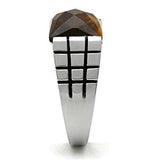 TK324 - High polished (no plating) Stainless Steel Ring with Semi-Precious Tiger Eye in Smoked Quartz - Alamode - Flyclothing LLC