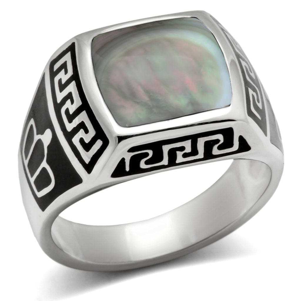 TK325 - High polished (no plating) Stainless Steel Ring with Precious Stone Conch in Gray - Alamode - Flyclothing LLC