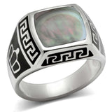 TK325 - High polished (no plating) Stainless Steel Ring with Precious Stone Conch in Gray - Alamode - Flyclothing LLC
