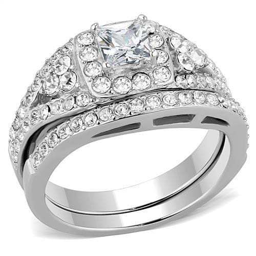 TK3253 - High polished (no plating) Stainless Steel Ring with AAA Grade CZ in Clear - Alamode - Flyclothing LLC
