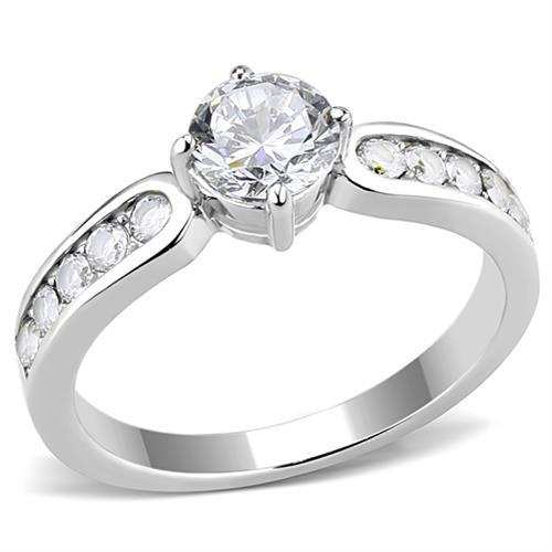TK3256 - High polished (no plating) Stainless Steel Ring with AAA Grade CZ in Clear - Alamode - Flyclothing LLC