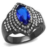TK3258 - IP Light Black (IP Gun) Stainless Steel Ring with Synthetic Synthetic Glass in Sapphire - Alamode - Flyclothing LLC