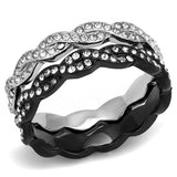 TK3265 - Two-Tone IP Black (Ion Plating) Stainless Steel Ring with Top Grade Crystal in Clear - Alamode - Flyclothing LLC
