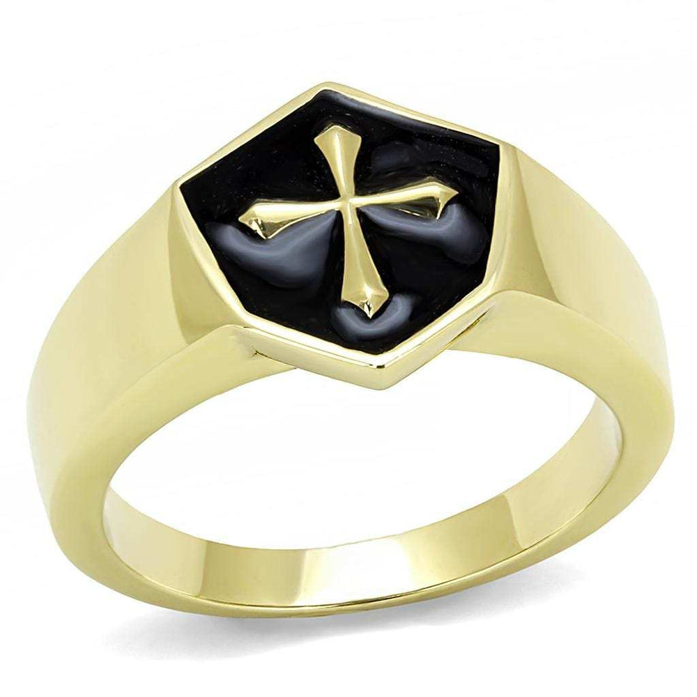 TK3268 - IP Gold(Ion Plating) Stainless Steel Ring with Epoxy in Jet - Alamode - Flyclothing LLC