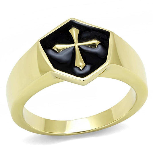 TK3268 - IP Gold(Ion Plating) Stainless Steel Ring with Epoxy in Jet - Alamode - Flyclothing LLC