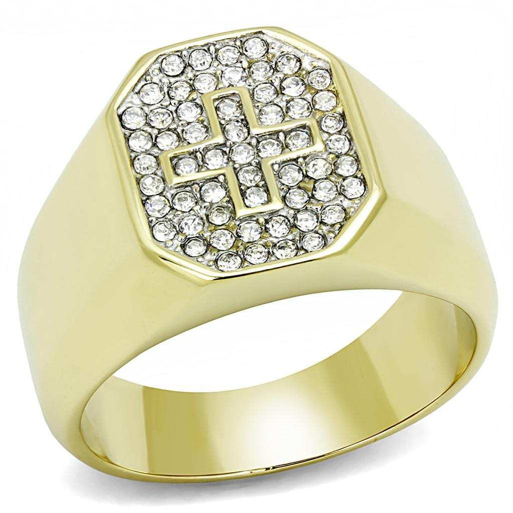 TK3270 - Two-Tone IP Gold (Ion Plating) Stainless Steel Ring with Top Grade Crystal in Clear - Alamode - Flyclothing LLC