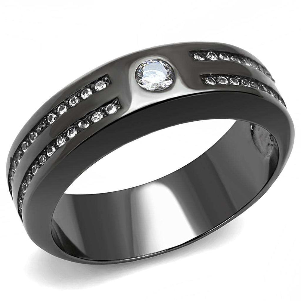 TK3275 - IP Light Black (IP Gun) Stainless Steel Ring with AAA Grade CZ in Clear - Alamode - Flyclothing LLC