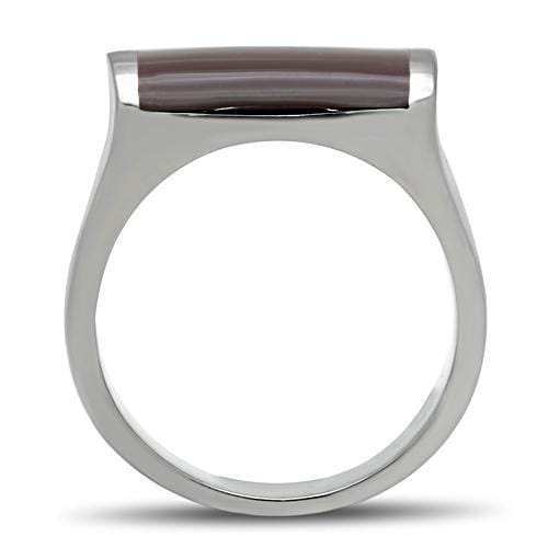 TK327 - High polished (no plating) Stainless Steel Ring with Epoxy in Brown - Alamode - Flyclothing LLC