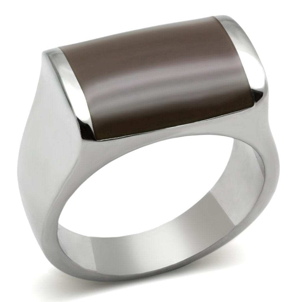TK327 - High polished (no plating) Stainless Steel Ring with Epoxy in Brown - Alamode - Flyclothing LLC