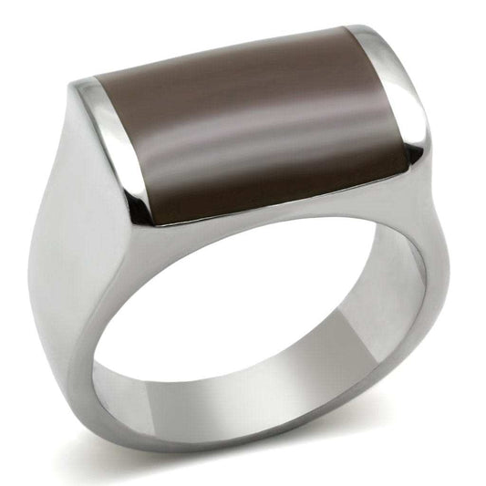 TK327 - High polished (no plating) Stainless Steel Ring with Epoxy in Brown - Alamode - Flyclothing LLC