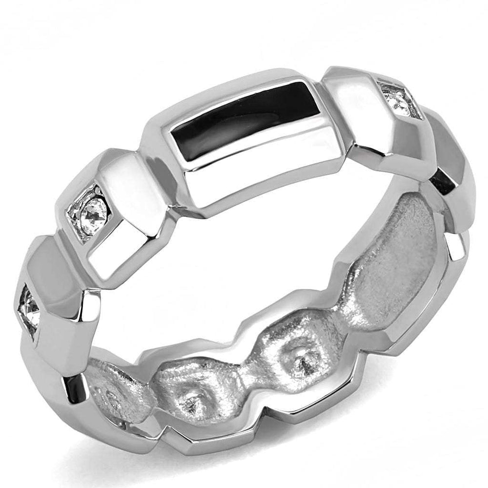 TK3281 - High polished (no plating) Stainless Steel Ring with Top Grade Crystal in Clear - Alamode - Flyclothing LLC