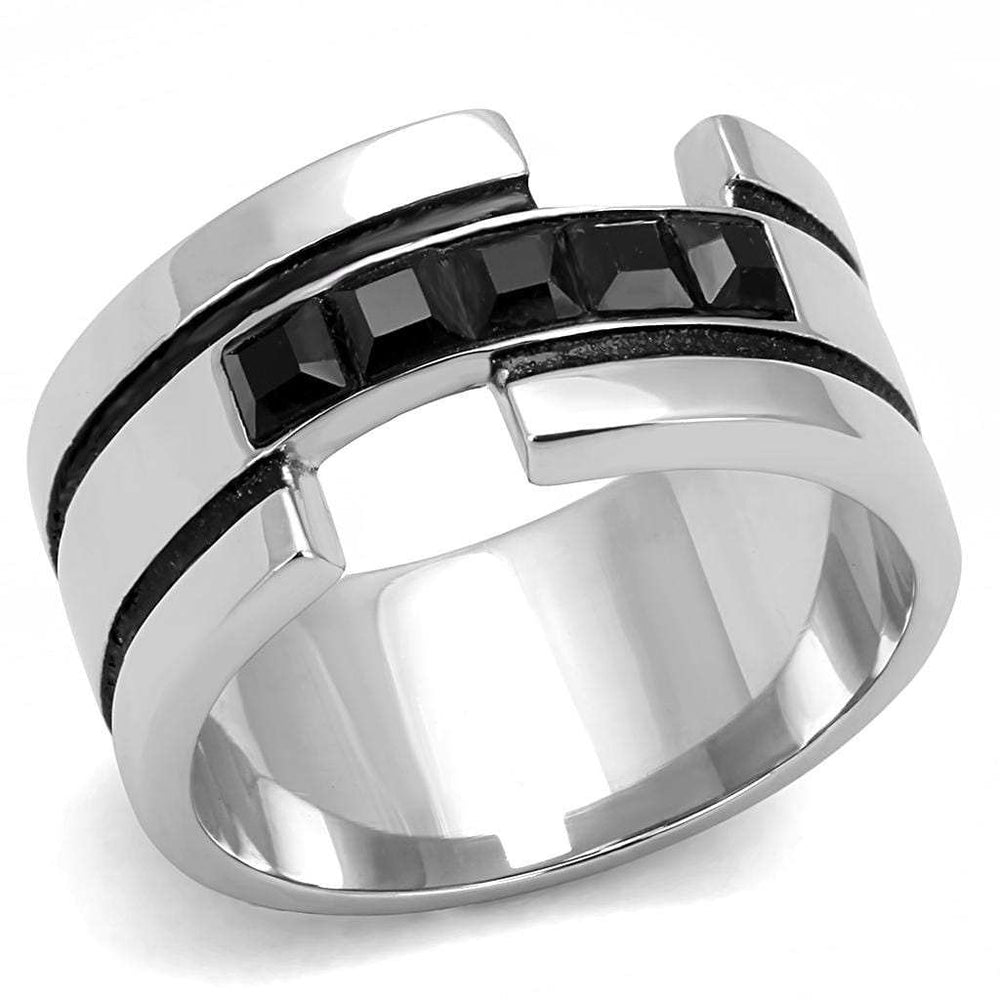 TK3284 - High polished (no plating) Stainless Steel Ring with Top Grade Crystal in Jet - Alamode - Flyclothing LLC