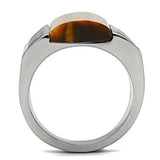 TK328 - High polished (no plating) Stainless Steel Ring with Semi-Precious Tiger Eye in Smoked Quartz - Alamode - Flyclothing LLC