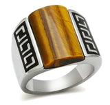 TK328 - High polished (no plating) Stainless Steel Ring with Semi-Precious Tiger Eye in Smoked Quartz - Alamode - Flyclothing LLC
