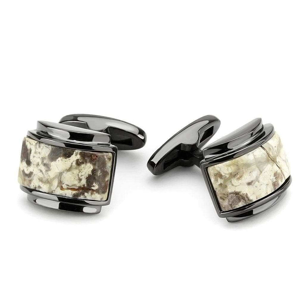 TK3290 - IP Light Black (IP Gun) Stainless Steel Cufflink with Semi-Precious Oligoclase in Animal pattern - Alamode - Flyclothing LLC