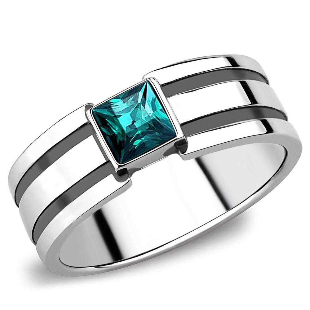 TK3291 - High polished (no plating) Stainless Steel Ring with Top Grade Crystal in Blue Zircon - Alamode - Flyclothing LLC