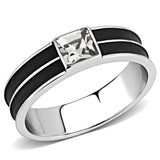 TK3292 - High polished (no plating) Stainless Steel Ring with Top Grade Crystal in Black Diamond - Alamode - Flyclothing LLC