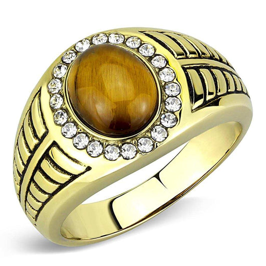 TK3293 - IP Gold(Ion Plating) Stainless Steel Ring with Synthetic Tiger Eye in Topaz - Alamode - Flyclothing LLC