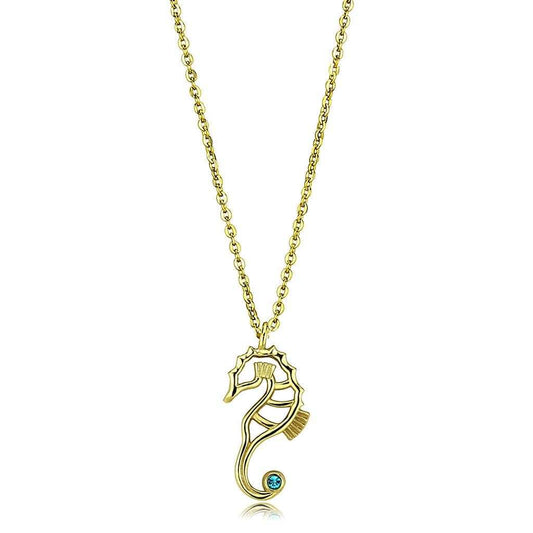 TK3296 - IP Gold(Ion Plating) Stainless Steel Necklace with Top Grade Crystal in Blue Zircon - Alamode - Flyclothing LLC