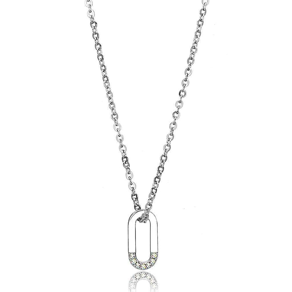 TK3297 - High polished (no plating) Stainless Steel Necklace with Top Grade Crystal in White AB - Alamode - Flyclothing LLC