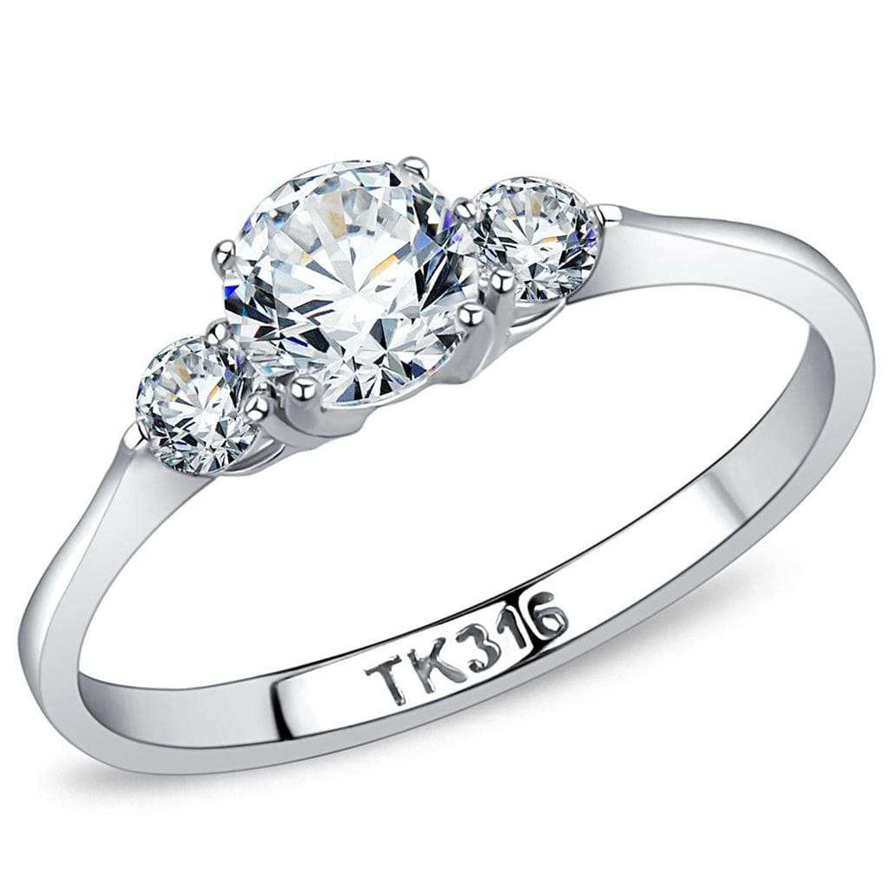 TK3431 - High polished (no plating) Stainless Steel Ring with AAA Grade CZ in Clear - Alamode - Flyclothing LLC