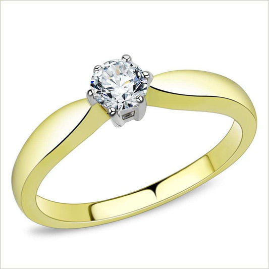 TK3440 - Two-Tone IP Gold (Ion Plating) Stainless Steel Ring with AAA Grade CZ in Clear - Alamode - Flyclothing LLC