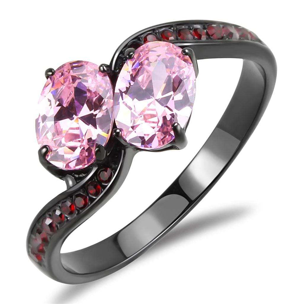 TK3444 - IP Black(Ion Plating) Stainless Steel Ring with AAA Grade CZ in Rose - Alamode - Flyclothing LLC