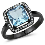TK3447 - IP Black(Ion Plating) Stainless Steel Ring with Synthetic Synthetic Glass in Sea Blue - Alamode - Flyclothing LLC