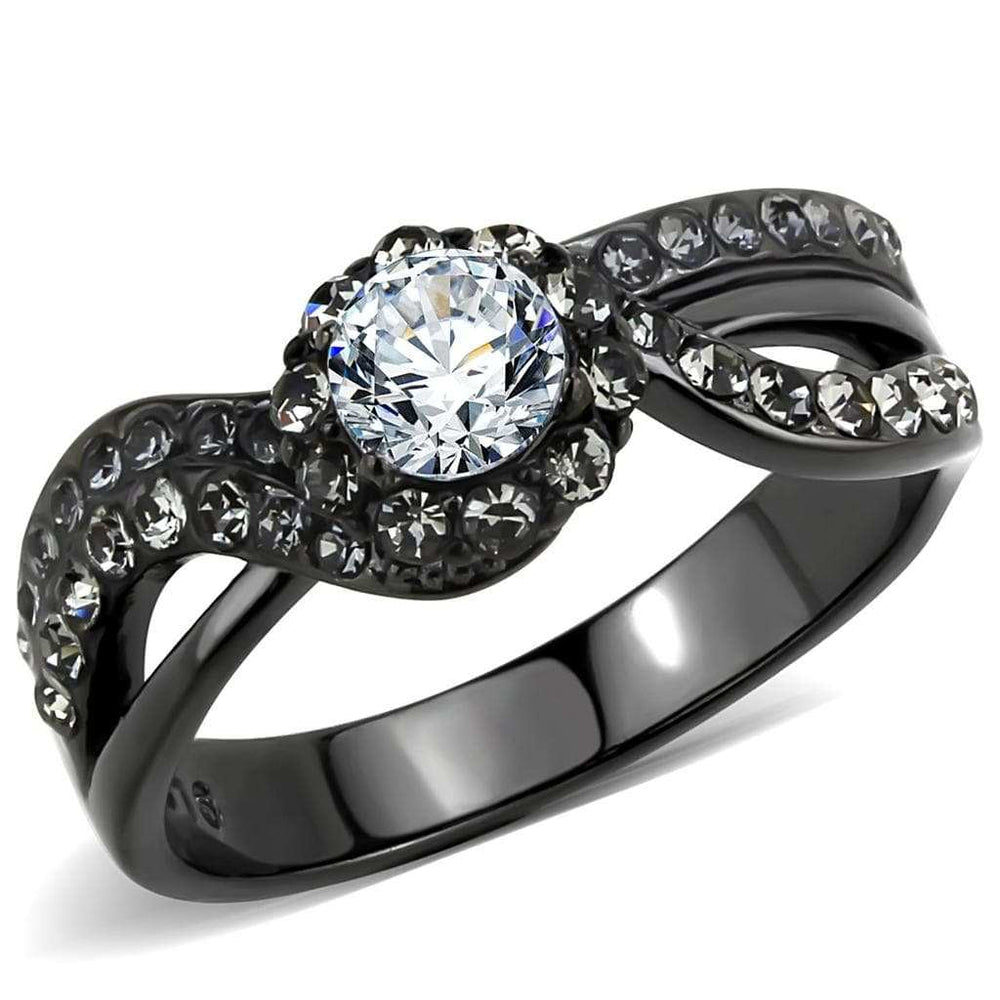 TK3448 - IP Light Black (IP Gun) Stainless Steel Ring with AAA Grade CZ in Clear - Alamode - Flyclothing LLC